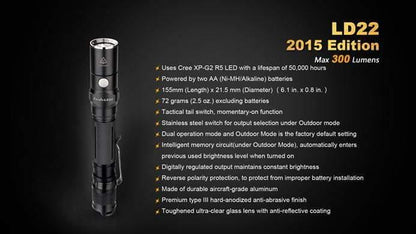 Fenix LD22 édition 2015 - 300 Lumens - avec Piles Site Officiel FENIX® - Votre boutique en ligne Fenix®