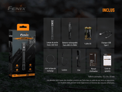 Fenix LD22 V2.0 - 800 Lumens - 214mètres de portée - Pack complet Revendeur Officiel Lampes FENIX depuis 2008 | Votre Boutique en ligne FENIX®