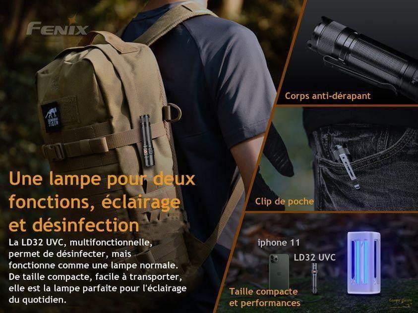 Fenix LD32 UVC - 1200 Lumens - UVC désinfection Virus et Bactéries - pack complet Site Officiel FENIX® - Votre boutique en ligne Fenix®
