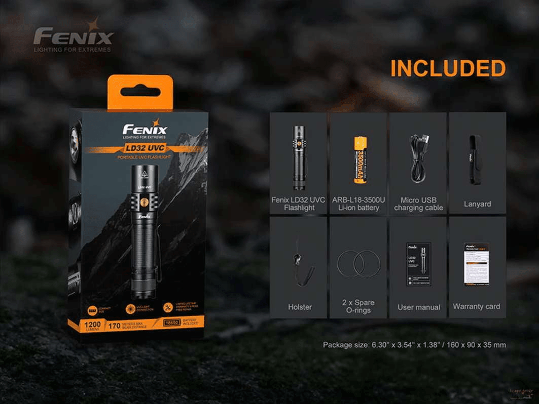 Fenix LD32 UVC - 1200 Lumens - UVC désinfection Virus et Bactéries - pack complet Site Officiel FENIX® - Votre boutique en ligne Fenix®