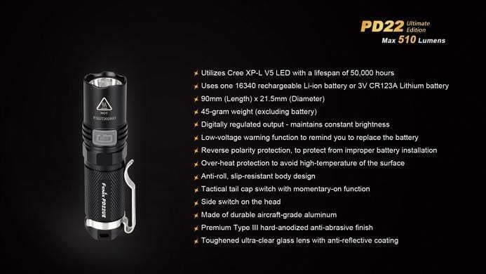 Fenix PD22UE Ultimate édition - 510 Lumens Site Officiel FENIX® - Votre boutique en ligne Fenix®
