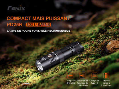 Fenix PD25R Rechargeable - Max 800 Lumens Revendeur Officiel Lampes FENIX depuis 2008 | Votre Boutique en ligne FENIX®