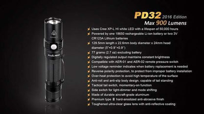 Fenix PD32 édition 2016 - 900 Lumens Site Officiel FENIX® - Votre boutique en ligne Fenix®