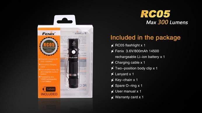 Fenix RC05 rechargeable et fixation magnétique - 300 Lumens - batterie incluse Site Officiel FENIX® - Votre boutique en ligne Fenix®