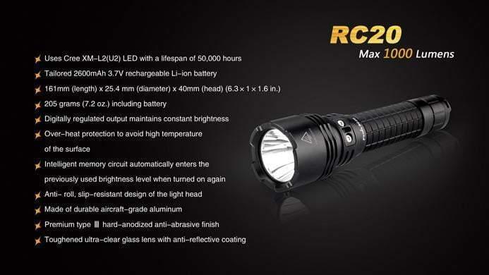 Fenix RC20 - lampe torche rechargeable - batterie incluse Site Officiel FENIX® - Votre boutique en ligne Fenix®