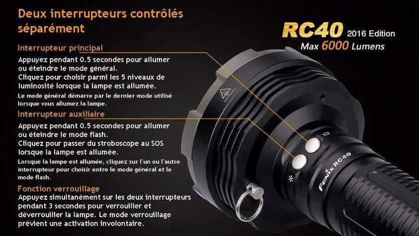 Fenix RC40 édition 2016 - 6000 Lumens - rechargeable avec pile et chargeur Site Officiel FENIX® - Votre boutique en ligne Fenix®