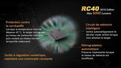 Fenix RC40 édition 2016 - 6000 Lumens - rechargeable avec pile et chargeur Site Officiel FENIX® - Votre boutique en ligne Fenix®