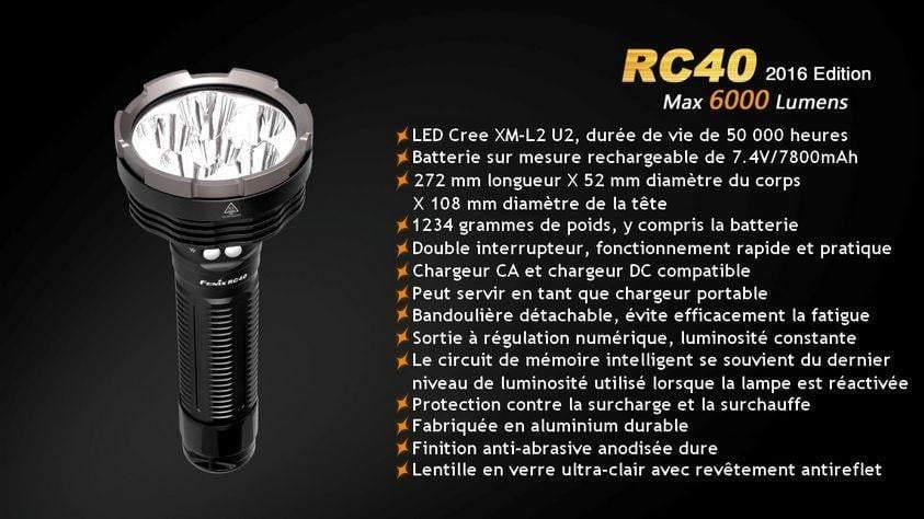 Fenix RC40 édition 2016 - 6000 Lumens - rechargeable avec pile et chargeur Site Officiel FENIX® - Votre boutique en ligne Fenix®