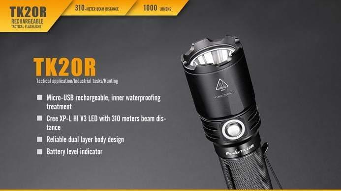 Fenix TK20R - Lampe torche rechargeable - 1000 Lumens + pile rechargeable incluse Site Officiel FENIX® - Votre boutique en ligne Fenix®