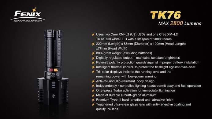 Fenix TK76 - 2800 LUMENS + 8 piles CR123A Site Officiel FENIX® - Votre boutique en ligne Fenix®