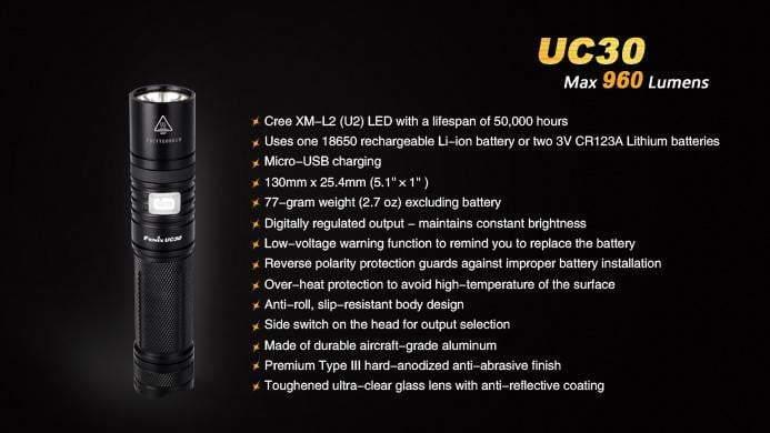 Fenix UC30 - 960Lumens - USB rechargeable Site Officiel FENIX® - Votre boutique en ligne Fenix®