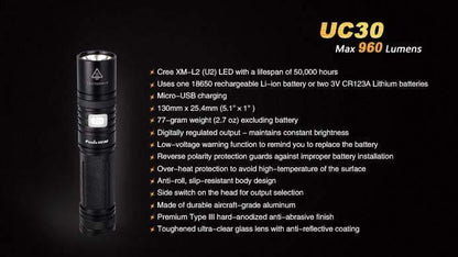 Fenix UC30 - 960Lumens - USB rechargeable Site Officiel FENIX® - Votre boutique en ligne Fenix®