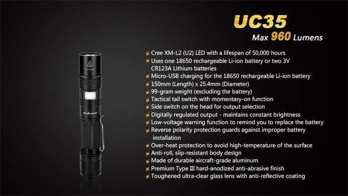 Fenix UC35 - 960Lumens - USB rechargeable Site Officiel FENIX® - Votre boutique en ligne Fenix®