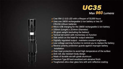 Fenix UC35 - 960Lumens - USB rechargeable Site Officiel FENIX® - Votre boutique en ligne Fenix®