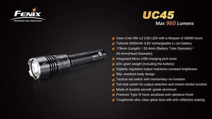 Fenix UC45 - 960Lumens - USB rechargeable Site Officiel FENIX® - Votre boutique en ligne Fenix®