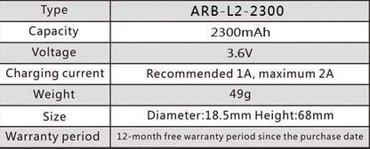 Pile rechargeable ARB-L2 (Nouveau nom Fenix pile ARB-L18) - modèle 18650, 2300mAh pour toutes les lampes Fenix utilisant des 18650 Site Officiel FENIX® - Votre boutique en ligne Fenix®