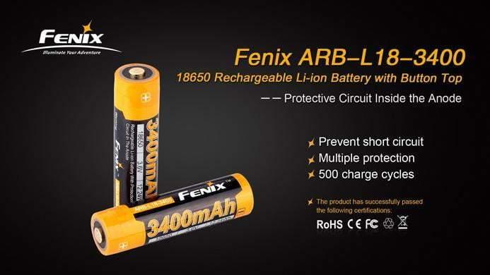 Pile rechargeable ARB-L2S (Nouveau nom Fenix pile ARB-L18) - modèle 18650, 3400 mAh pour toutes les lampes Fenix utilisant des 18650 Site Officiel FENIX® - Votre boutique en ligne Fenix®