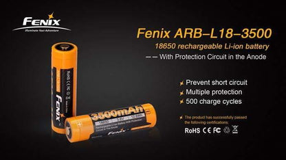 Pile rechargeable Fenix ARB-L18 - 18650 - 3500 mAh pour toutes les lampes Fenix utilisant des 18650 Site Officiel FENIX® - Votre boutique en ligne Fenix®