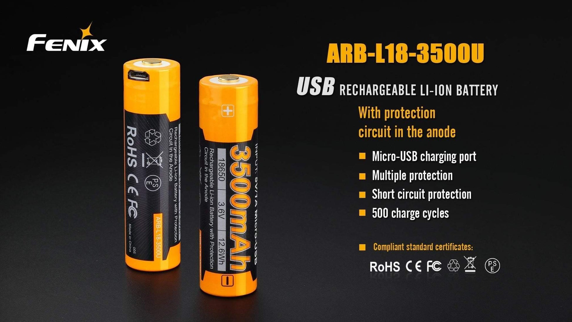 Fenix ARBL18-3500U - Batterie 3.6V - 3500U mAh - micro USB