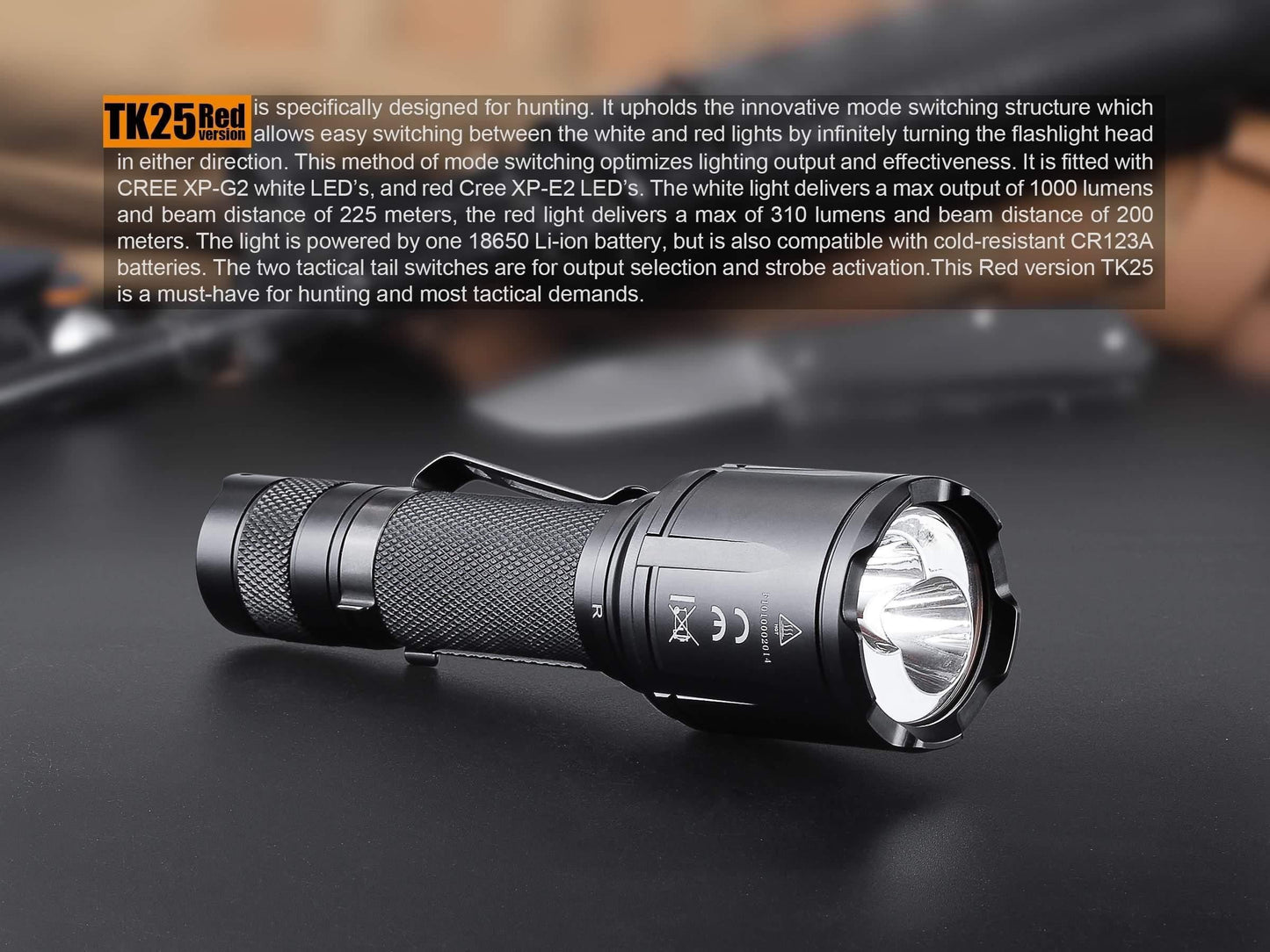 TK25 Red Version - 1000 Lumens blanc et 310 Lumens rouge Site Officiel FENIX® - Votre boutique en ligne Fenix®